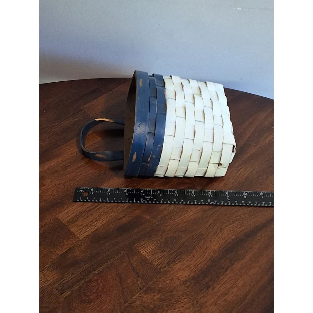 Vintage Woven Splint Basket Set Red Tall Floor & Blue White Wall Hanging Decor